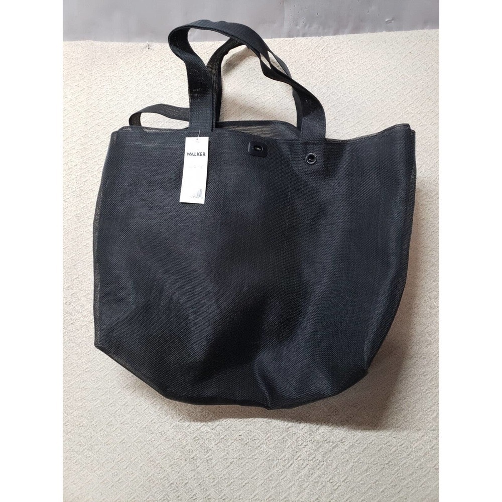 Walker Bag Womens Black Canvas Quilted Base Top Handle Strap Zipper Tote
